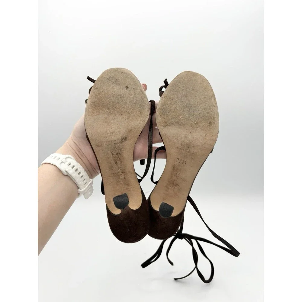 Manolo Blahnik Brown Suede Ribbon Accent Lace Up Heels Vintage Size EU 36.5